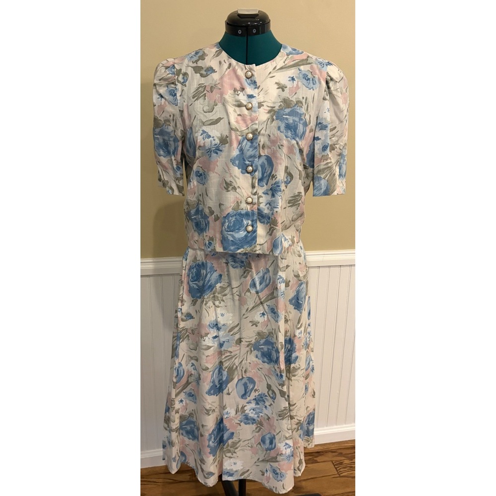 Vintage‎ 90s Stuart Alan Women's Floral Pastel 2pc Top Skirt Set USA Made Sz 8p